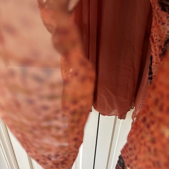 Ulla Johnson Akira Metallic Shibori Silk Printed Midi Dress Coral Pink‎ Size 6 - Picture 12 of 17